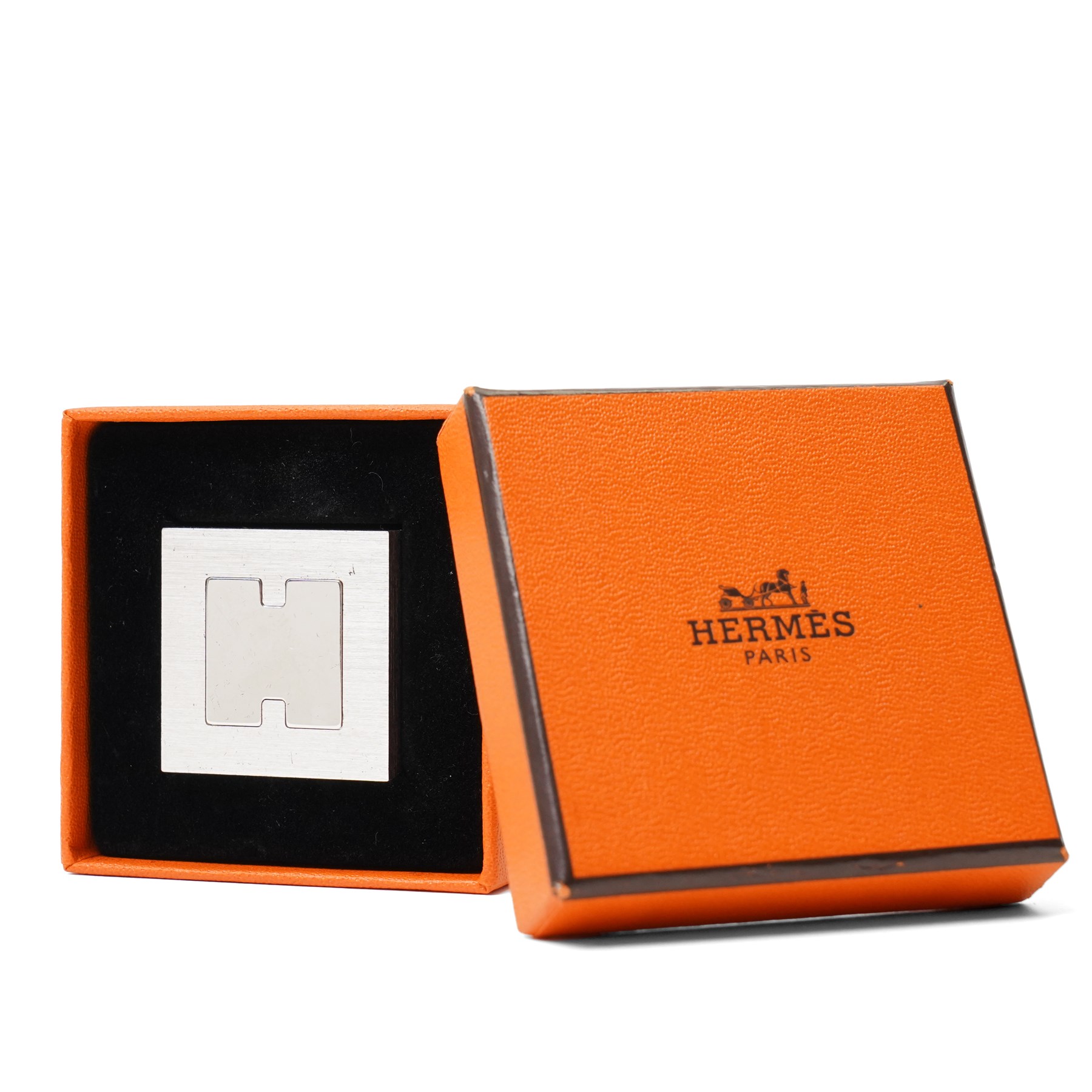 Hermès - ‘The Smile’ photo and menu holder, brushed and polished metal with H motif, in original box