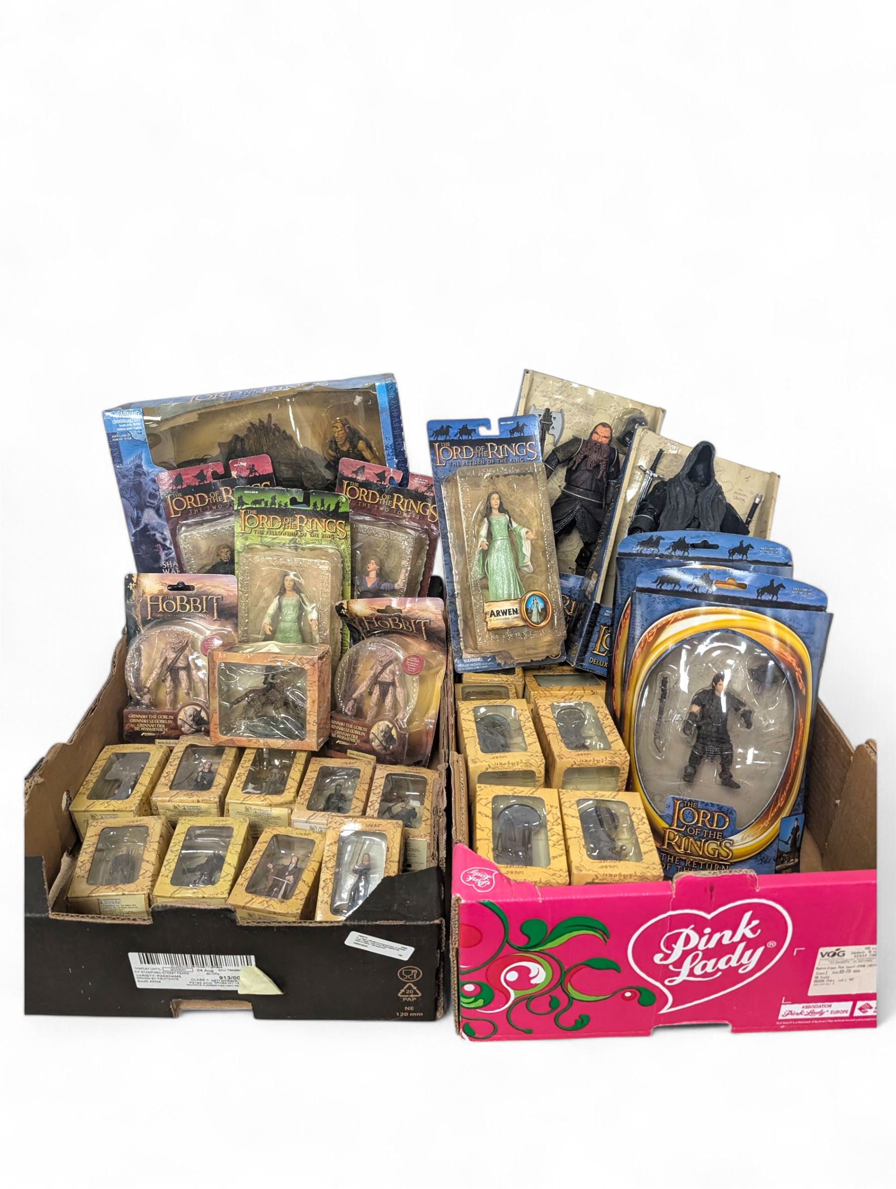 Lord of the Rings action figures, including Toy Biz Gimli, Ring Wraith, Frodo, Treebeard, Deluxe Beast and Rider set, etc and Eaglemoss collectors models, some with magazines, in two boxes