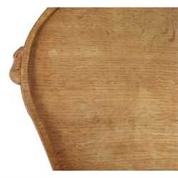 Mouseman -  oak kidney shaped tea tray, with twin carved mouse signature handles, by the workshop of Robert Thompson of Kilburn