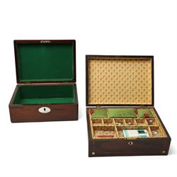 Victorian rosewood sewing box inlaid with mother of pearl W29cm and another with lift out ...