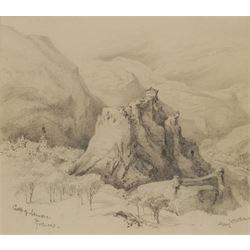 Mary Weatherill (British 1834-1913): 'Castle of Lourdes Pyrenees', pencil signed and titled 21cm x 23cm