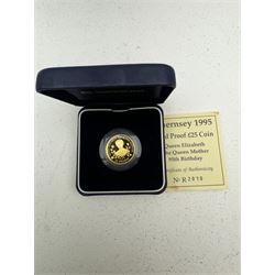 Queen Elizabeth II Bailiwick of Guernsey 1995 'Queen Elizabeth The Queen Mother 95th Birthday' gold proof twenty-five pounds coin, in Westminster case with certificate