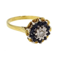  Gold sapphire and diamond cluster ring, stamped 18ct  