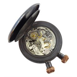 Semikrograph military gun metal 1/50 second stop watch, patent No.73392/93,  back case stamped E & M 1051, inner case stamped 83905, movement No. 6050