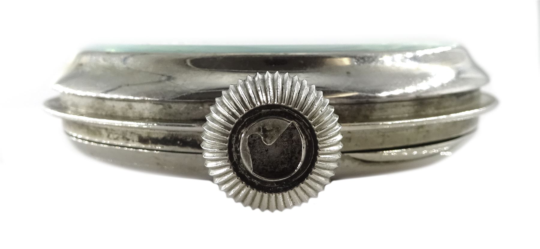 Early 20th century keyless lever, 15 jewels 8 days goliath pocket watch by Waltham Watch Co. No. 16630451, white enamel dial with Arabic numerals, case stamped 'Patented Mar 19'12' and numbered 1189 