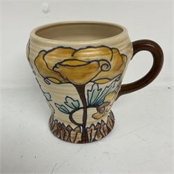 Royal Cauldon single handled vase of tapering form tube lined with a floral pattern by Edith Gater H17cm