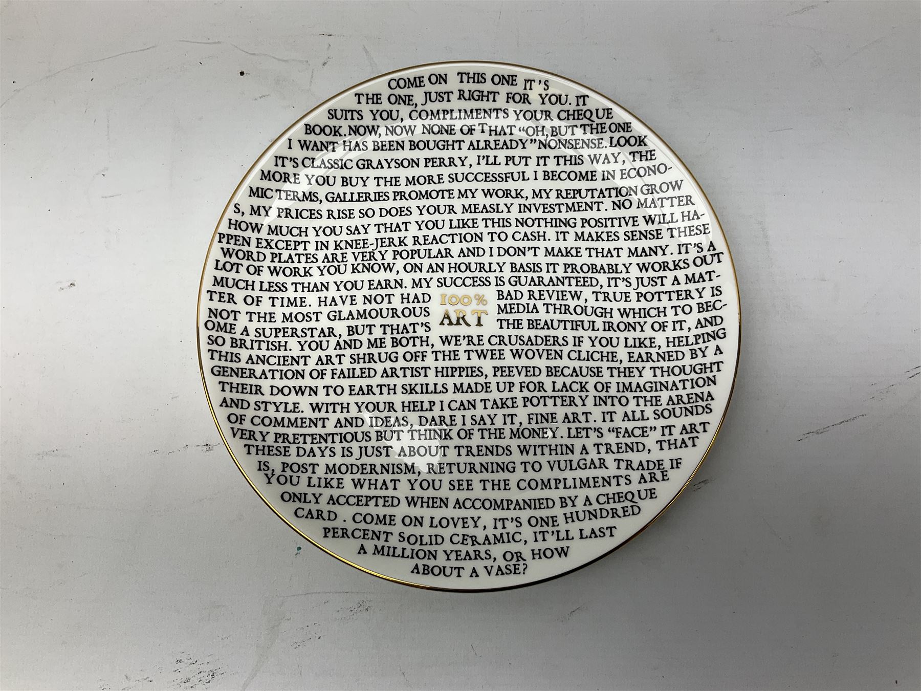 Grayson Perry RA (b.1960) 100% Art plate, 2020 fine china plate, with artist's seal printed to the base, produced for the York Art Gallery, D21cm