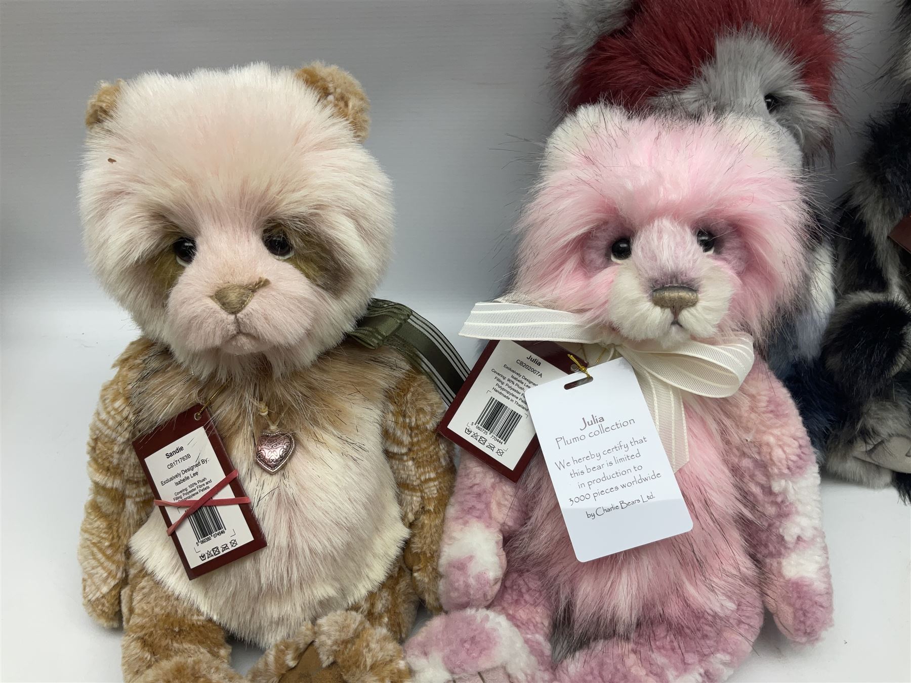 Six Charlie Bears, comprising limited edition Julia CB202007A, limited to 3000, Stollen CB171738, Bundle CB181868A, Kerri CB171757, Sandie CB171763B, each designed by Isabelle Lee, each with tags, and an example CB161631B lacking tag
