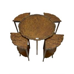 Mid 20th century walnut nest of four tables, pie crust border