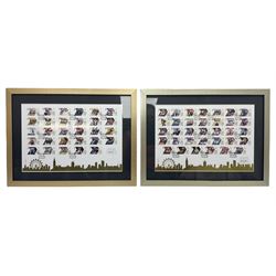Two framed limited edition sets of London 2012 Olympic gold medal winner stamps, 419/4500 and 128/1950, W49cm H37cm