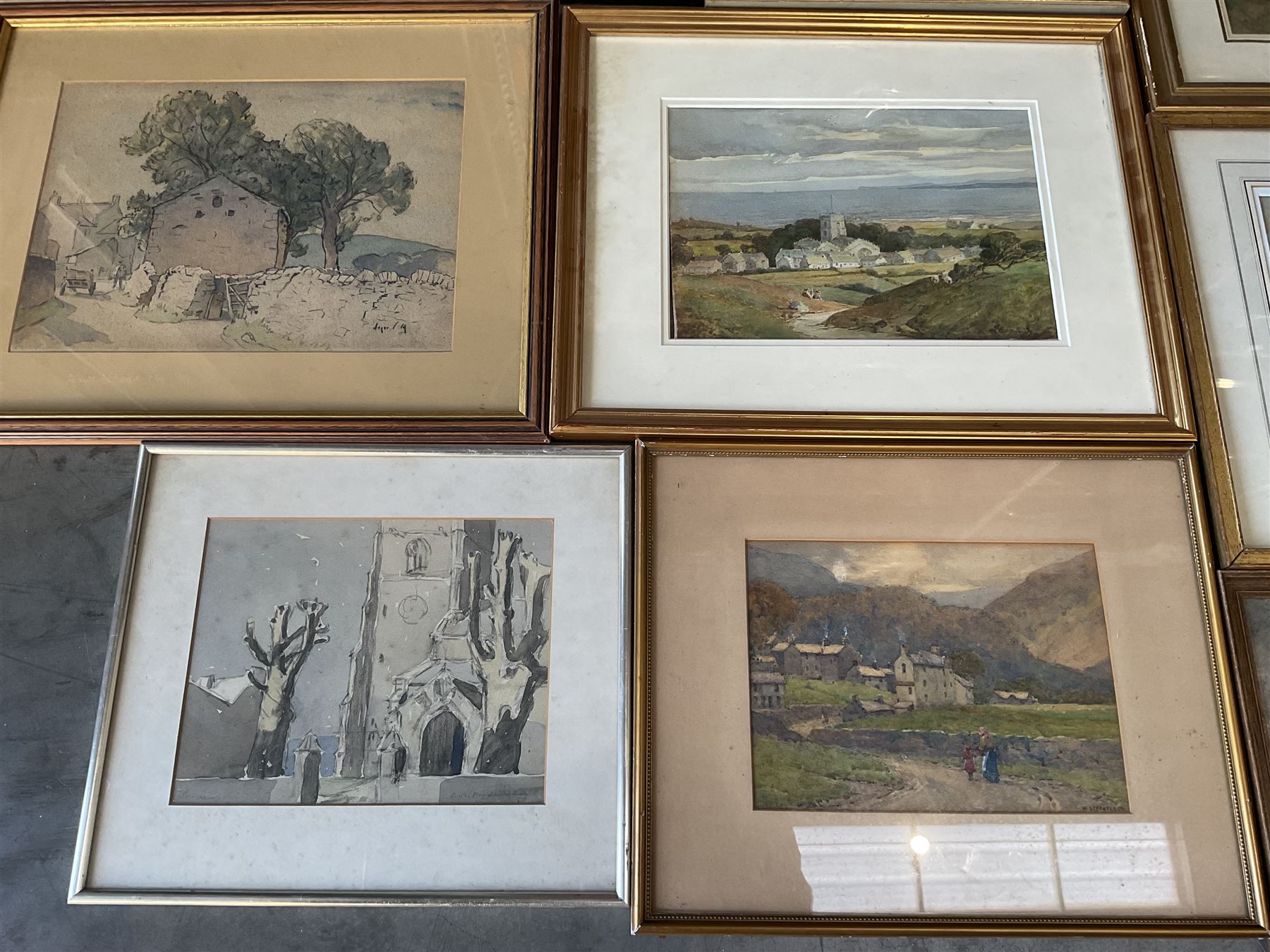 Collection of principally early 20th century watercolours, artists including Joseph Pighills, Peace Sykes, David Muirhead, EJW Prior, Walter Eastwood, George Edward Alexander, John Arthur Dees, Willie Stephenson, John Smith Atherton, David Russell Anderson, etc (13)