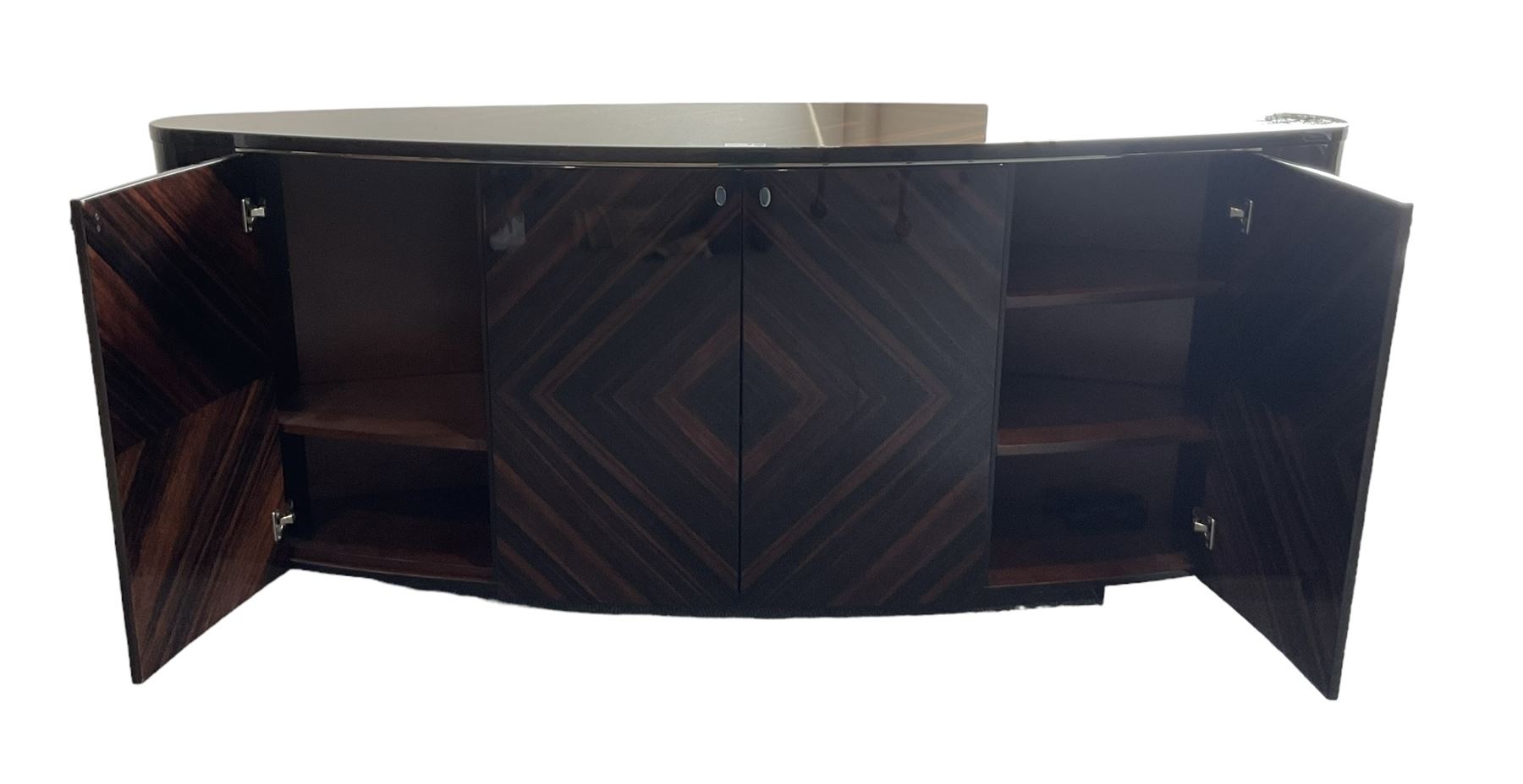 Giorgio Collection - Art Deco design macassar ebony 'Luna' sideboard of elongated oval form, fitted with four cupboards enclosing shelves, retailed by Harrods
