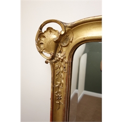  Large 19th century mirror, shaped bevel plate in gilt wood and gesso frame carved with foliage, scrolls and shells, W123cm, H188cm  