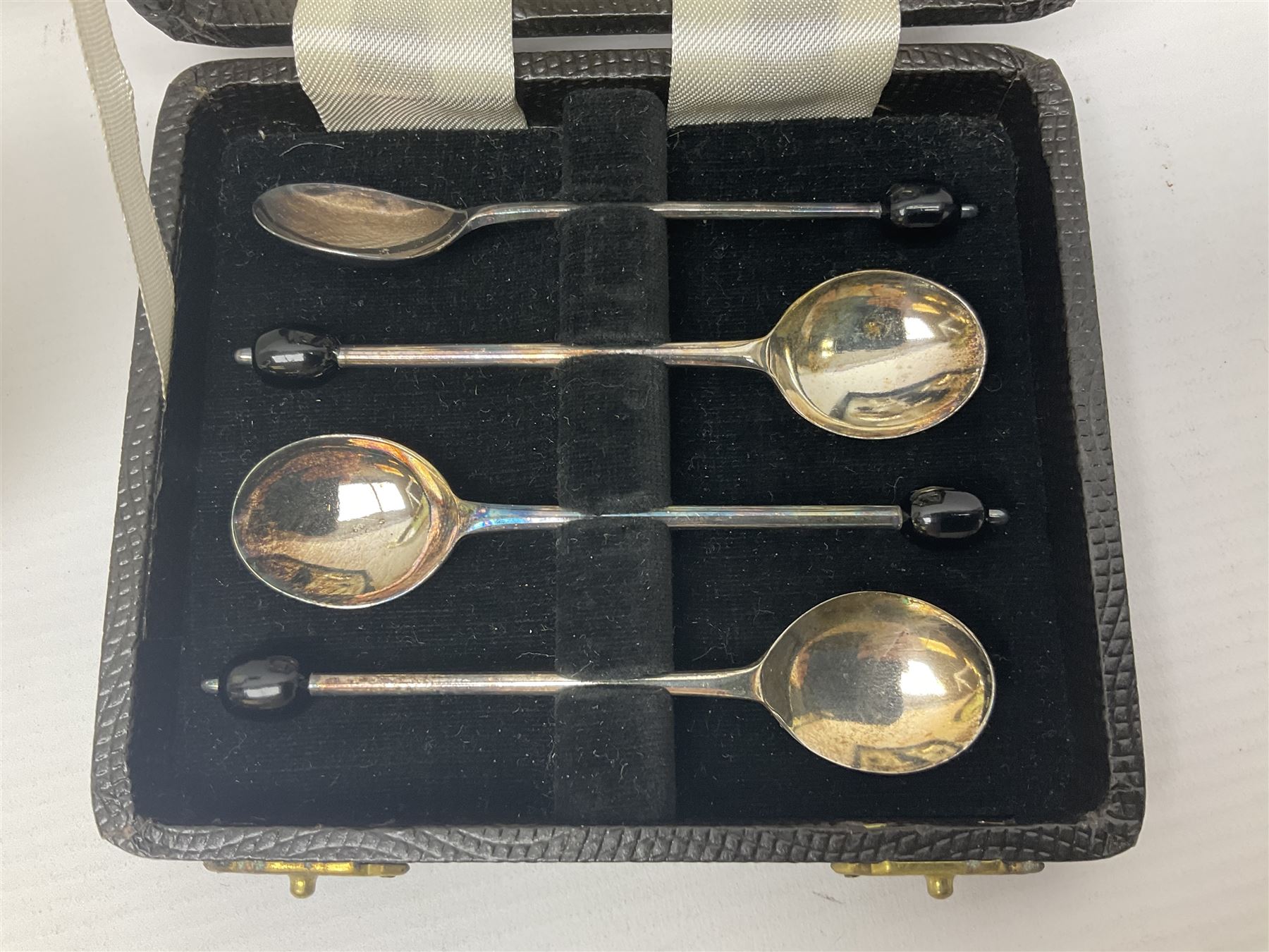 Royal Crown Staffordshire coffee set; Plant Tuscan China Art Deco style dish and cased set of silver plated bean end coffee spoons