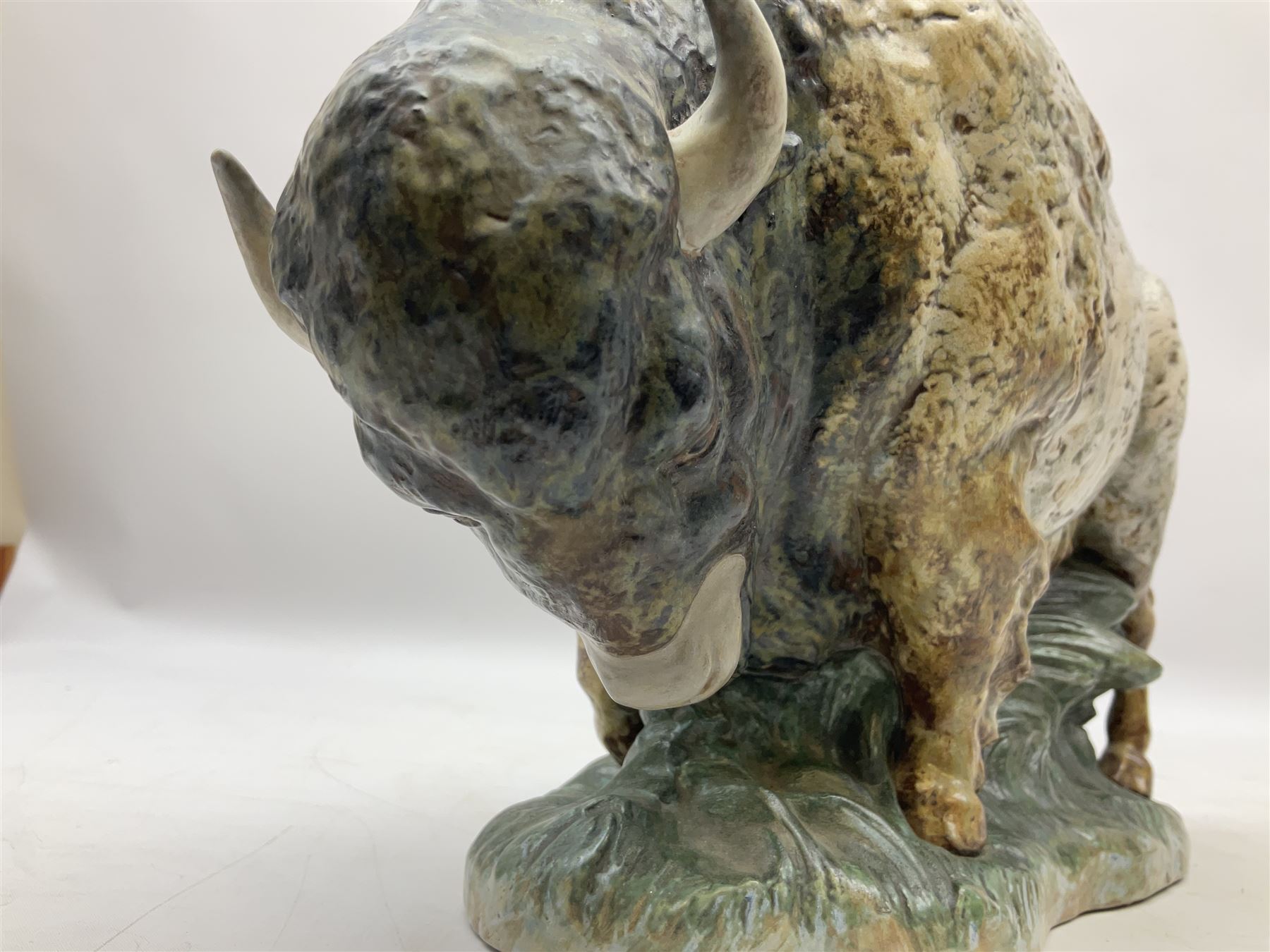 Lladro figure, Bison, no 14945, gres finish, sculpted by Salvador Furió, year issued 1976, year retired 1978, L29cm