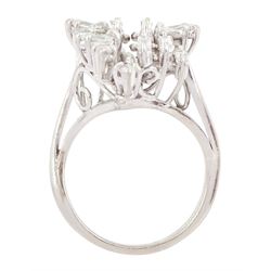 18ct white gold baguette cut and marquise cut diamond cluster ring, stamped, total diamond weight approx 1.40 carat