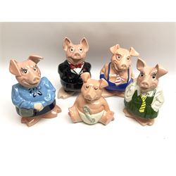 Five Wade Natwest pig money boxes, one missing stopper