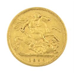 Queen Victoria 1894 gold half sovereign coin