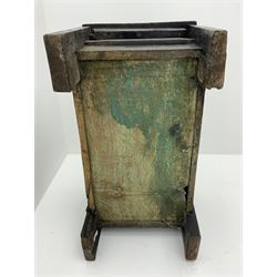 17th century vernacular oak boarded and joined clamp-front coffer or ark chest, enclosed by hinge lid, vertical stile supports