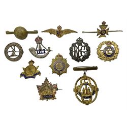 Eleven sweetheart brooches - Lovat Scouts, RFC, Durham Light Infantry, Essex Regiment, RAF, Army Cyclist Corps, ASC, Hertfordshire Regiment etc (11)