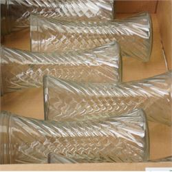 Set of twelve glass vases H25cm, three glass soda syphons and a set of seven glass vases in two sizes