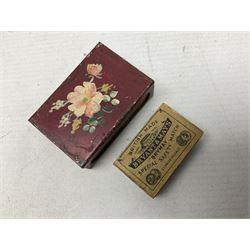 Victorian leather cigar protector with metal match striking plate on the end and internal spring to hold the cigars in place; expands for differing lengths of cigar, minimum L12.5cm; another similar leather cigar case marked Middlemore's Patent with attached vesta case and striker; three Bryant & Mays tin-late matchbox holders including 1935 Jubilee; and small box of matches (6)