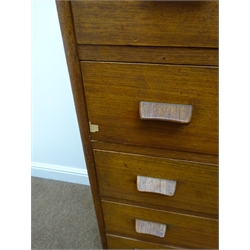  Retro teak chest, six drawers, turned tapering supports, W79cm, H119cm, D42cm  