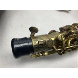 Lacquered brass 'King' alto saxophone inscribed Made by the H.N. White Co.' (Cleveland Ohio) with crook, serial no.84128; also stamped No.1 549 911 and Pat D 8-18-25; in fitted carrying case 