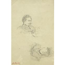 Stanislas (Victor Edouard) Lepine (1835-1892): Bust Portrait Studies of a Lady and Gentleman, pencil with artist's studio stamp 24cm x 16cm