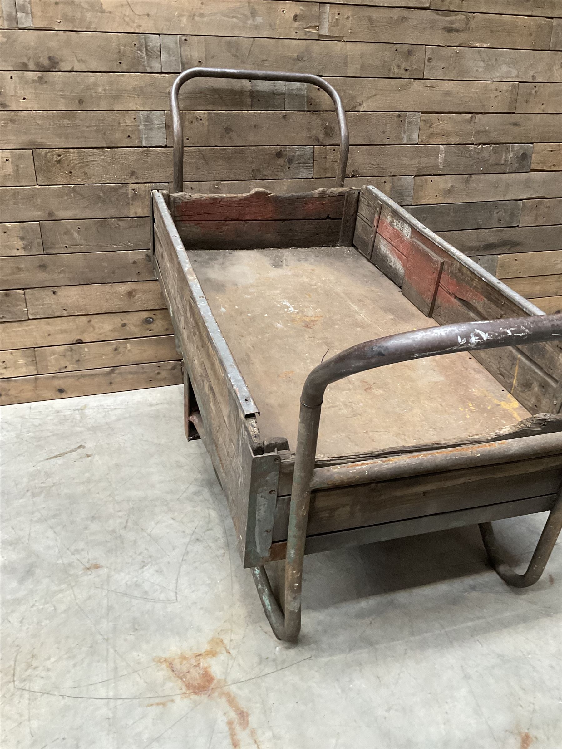 Vintage metal and wooden trolley cart
