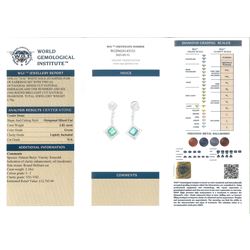 18ct white gold milgrain set octagonal cut emerald and round brilliant cut diamond pendant stud earrings, with World Gemological Institute report