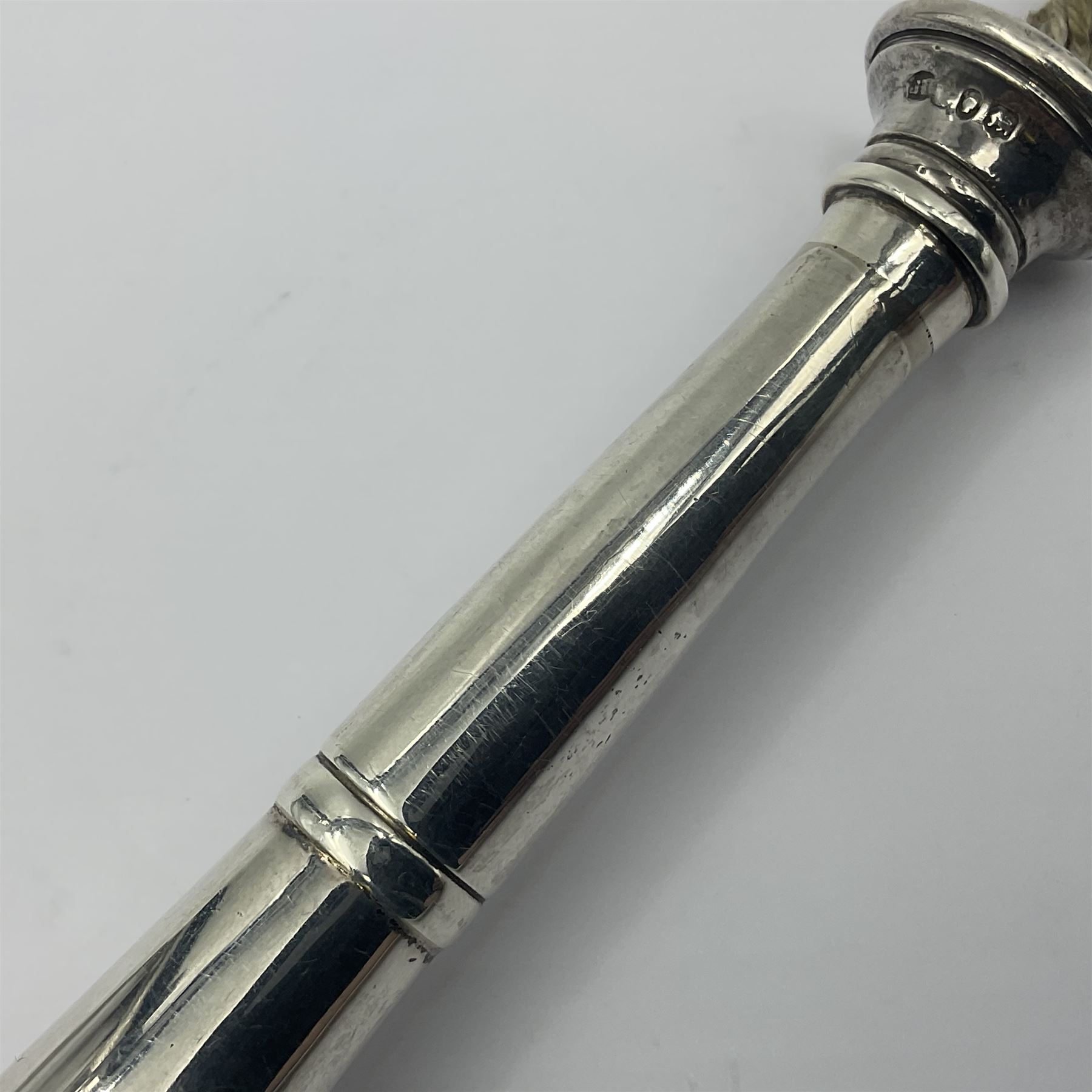 Victorian silver novelty table lighter, modelled in the form of a horn, hallmarked Joseph Braham, London 1887, L19cm
