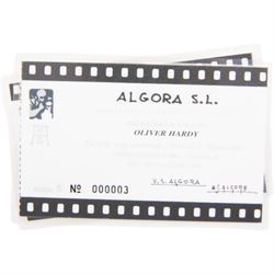 Pair of Spanish Algora Personajes Del Cine figures, modelled as Stan Laurel and Oliver Hardy, with printed marks beneath, both with certificates of authenticity, H37cm