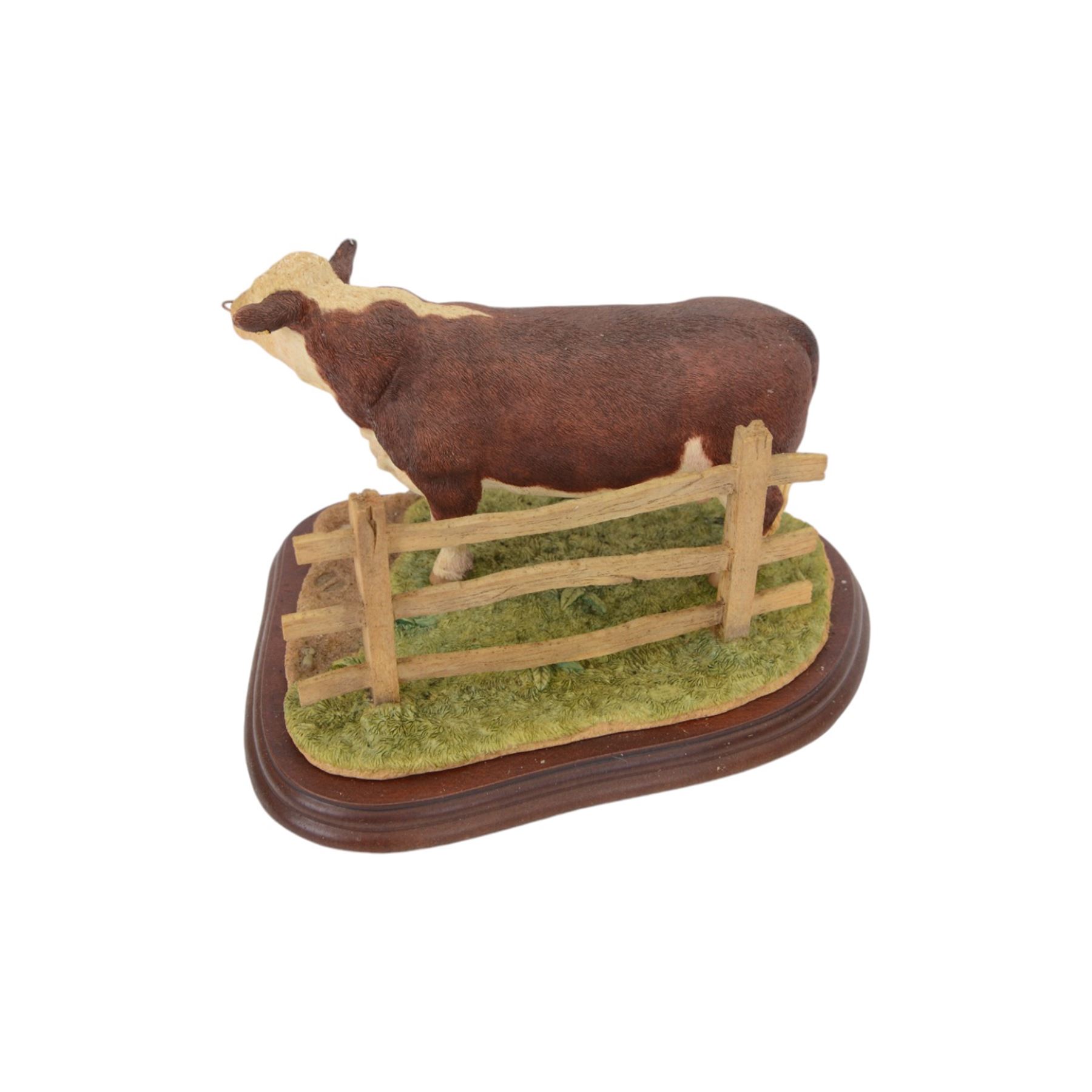 Three Border Fine Arts cow figure groups, comprising Belgian Blue Cow and Calf A1252, Hereford Bull A20848 and Simmental Bull L102