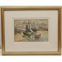 John Wynne Williams (British fl.1900-1920): Whitby Harbour with view of Abbey and Hull and Whitby Fishing Boats Anchored, watercolour signed 15cm x 23cm