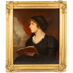 English School (Early 19th century): Portrait of a Girl in a Black Veil Reading a Book, oil on canvas unsigned 75cm x 62cm 