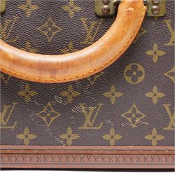Mid-20th century Louis Vuitton monogram cabin trunk,  monogram canvas with lozine trim and brass mounts, single front leather handle with lock stamped Louis Vuitton with key code 1080701, the interior fitted with original webbing straps and lift-out tray, label to lid printed 'Avenue Marceau 78bis - Paris Nice - 2 Avenue de Suède' serial number 953998, circa1960s, with original key present
