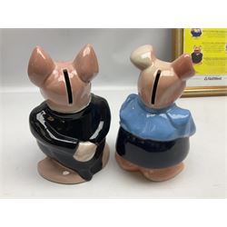  Full Set of Wade Natwest Pigs to include cousin Wesley, with an additional baby and framed leaflet 