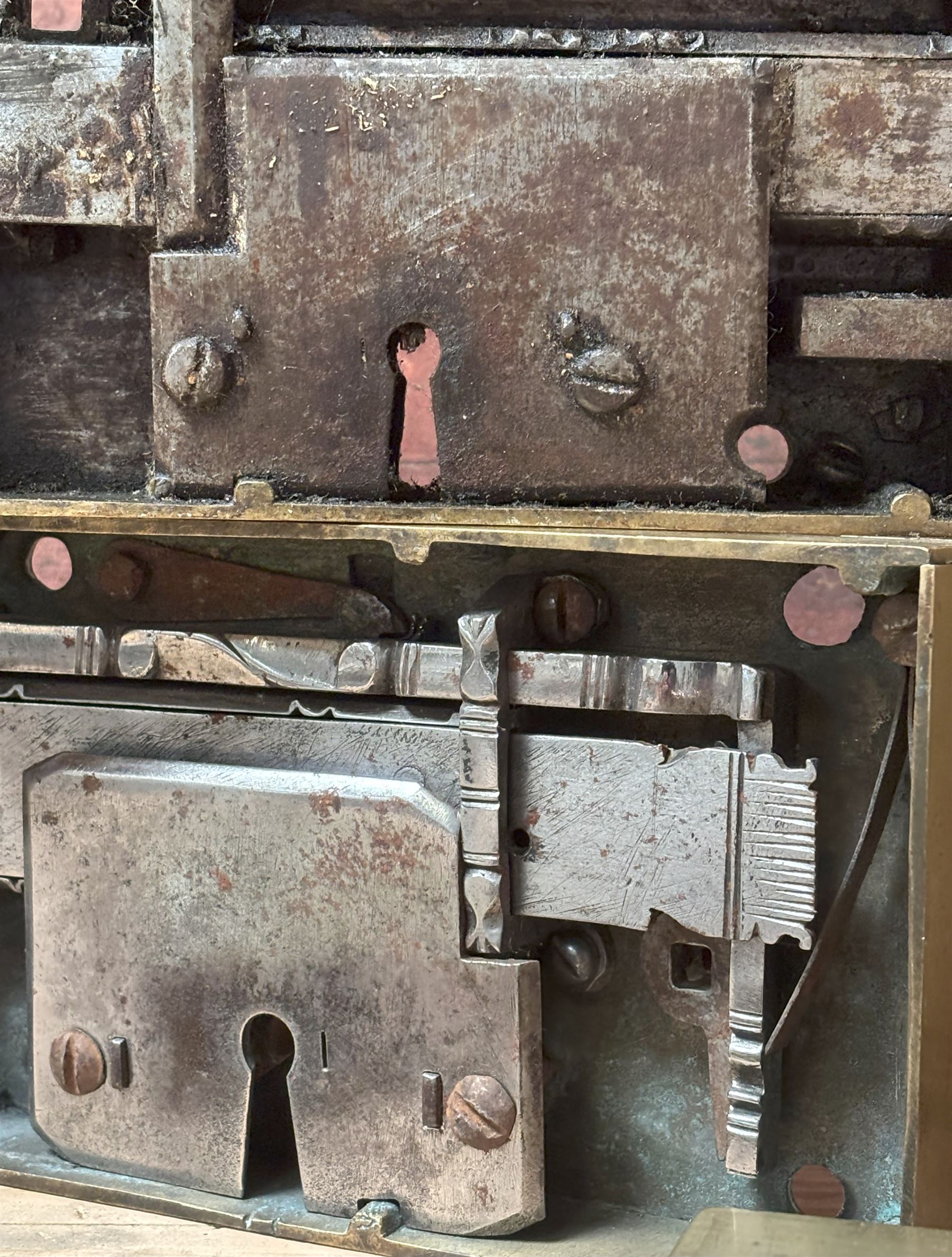 Seven 19th century brass cased rim locks, one with key, largest  26cm x 16cm - COLLECTION BY APPOINTMENT FROM: The White House, Thirsk Road, Easingwold, York, YO61 3NF - CALL 01723 507111 TO ARRANGE