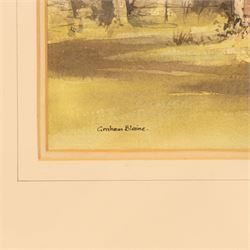 Graham Blaine (British 20th Century): 'Warwickshire Barn', watercolour signed, titled on label verso 24cm x 51cm 