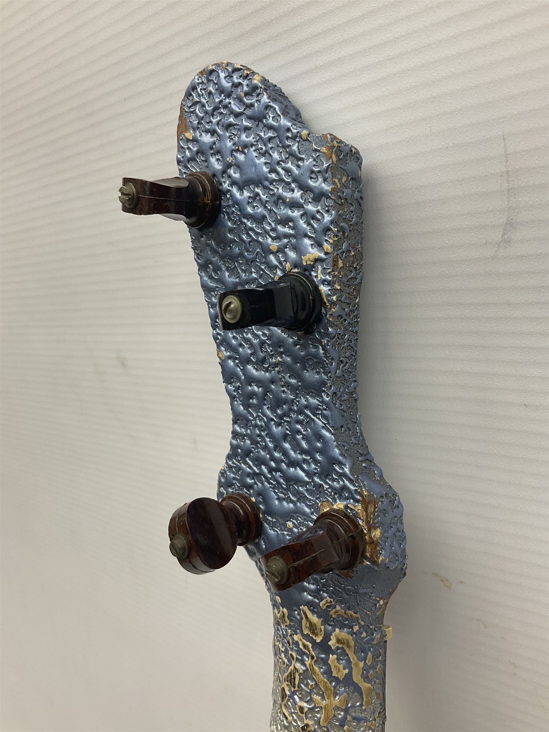 John Grey & Sons banjolele with unusual all over mottled blue and silver textured finish L57cm; in carrying case