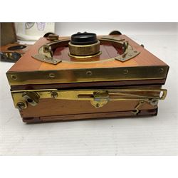 Sands Hunter & Co Ltd folding 1/4 plate camera in mahogany and lacquered brass, with two lenses and leather case