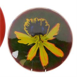 Poole Studio Collection Eclipse charger designed by Alan Clarke, with certificate, together with Poole Spider Orchid charger by Anita Harris, largest D35cm