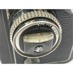 Rolleiflex Series E twin lens camera body, serial no. 1623867, with 'Planar 1.28 f-80mm' lens and 'Heidosmat 1:2.8/80' lens 