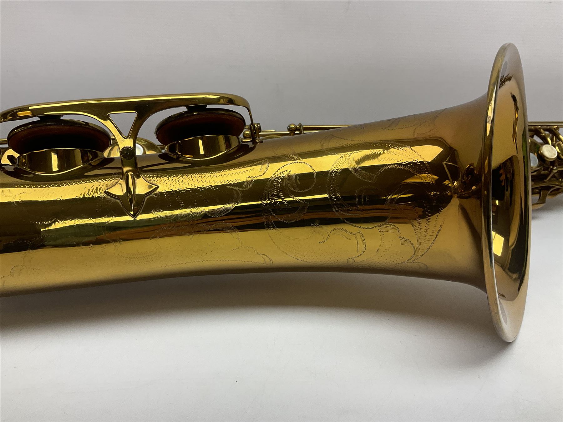 Mid-20th century French Henri Selmer Mark VI tenor saxophone, serial no.M.70644 for 1957, various French, English and American patent numbers, crudely stamped J.A.Brown twice to thumb rest; in fitted hard case with crook and other accessories including two Berg Larsen mouthpieces, reed cutter etc