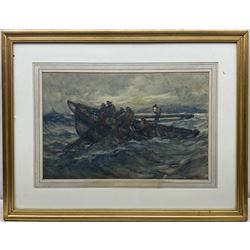 Joseph Richard Bagshawe (Staithes Group 1870-1909): Hauling the Nets off Whitby, watercolour signed 38cm x 59cm 