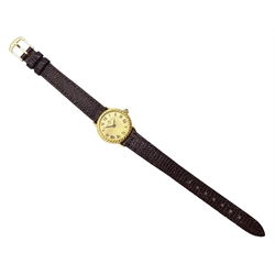  Baume Mercier 18ct gold ladies manual wind wristwatch, the back case stamped 635454 36662, on leather strap  