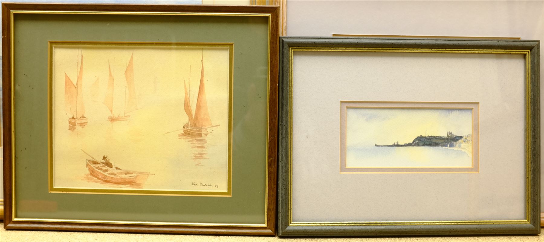 Linda Lupton (British Contemporary): Donkey on Upgang Beach and Views of Whitby, three watercolours signed, and Ken Davies: Misty Shipping Scene, watercolour signed and dated '89, max 17cm x 22cm (4) 
Notes: Lupton is a member of the Fylingdales Group of Artists that exhibit annually at the Pannett Gallery, Whitby