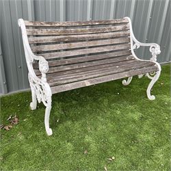 Cast aluminium and wood slatted garden bench painted in white  - THIS LOT IS TO BE COLLECTED BY APPOINTMENT FROM DUGGLEBY STORAGE, GREAT HILL, EASTFIELD, SCARBOROUGH, YO11 3TX