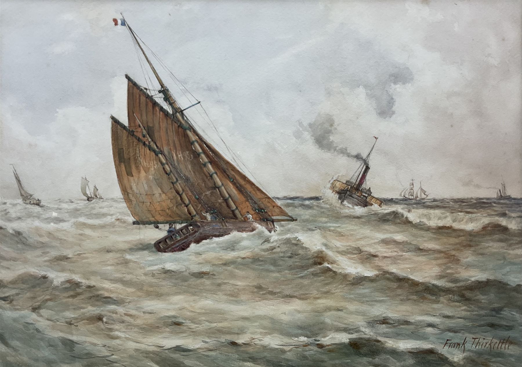 Robert Frank Thirkettle (British 1849-1916): Fishing Yawl and Steam Paddle Boat, watercolour signed 33cm x 47cm 
Provenance: private collection, purchased David Duggleby Ltd 29th November 2010 Lot 103